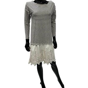 Soft Surroundings Striped Layered Dress With Lace Hem White & Black Size S #WC18